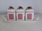 VILLEROY & BOCH Petite Fleur Country Charm Collection Set of 3 Jam Jars w/Tray