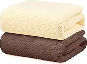 YURIRIA Bathroom Towels 2 Pack Ultra Soft Water Absorbent Towel Set for Quick Drying Microfiber Towels in Bathrooms, Beach, Swimming Pool, Gym, and Spa Centers (Dark Coffee+Beige)
