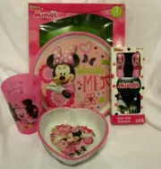 Disney Minnie Mouse Mealtime Dinnerware Set Plate,Bowl,Cup,&2pc Flatware-New!v4