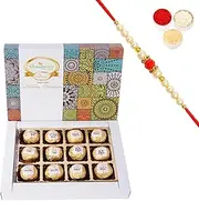 Ghasitaram Gifts Rakhi Gifts for Brothers Channa Laddoos 12pcs with Captions with Pearl Beads Rakhi