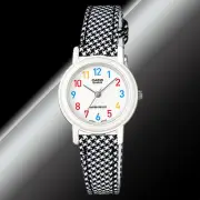 Casio LQ-139LB-1B Ladies Black Checkered Analog Watch Cloth Band White Face New