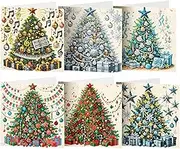 Christmas Cards with Rhinestone Art - Christmas Cards with Rhinestone Painting, Christmas Tree Card Colourful Christmas Greeting Cards - Merry Christmas Tree Diamond Painted Greeting Cards Set of 6