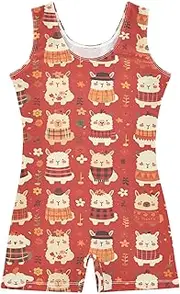[FRODOTGV] Retro Cute Alpaca Red Girls' Gymnastics Leotards Kids Tumbling Outfits for Dancewear, Tumbling Class, Swimming