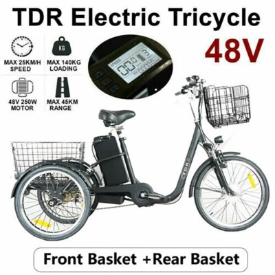 Black TDR 22" 20" Adult Trike 3 Wheel Bike Electric Tricycle Cruiser Ebike AU
