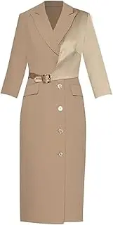 [HEYDHSDC] Women Autumn Pencil Dress Turn-Down Collar 3/4 Sleeve Single Breasted Office Lady Dresses
