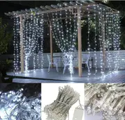 USB & Battery Powered LED Icicle Lights, 300 LEDs, 9.8ft x 9.8ft with 8 Modes Remote Controller for Holiday, Party, Outdoor Wall (White)