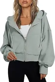[Trendy Queen] Hoodies for Women Full Zip Up Cropped Sweatshirts Jackets Casual Comfy Gym Tops Fall Outfits Winter Clothes 2024