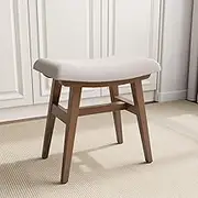 Muwuele Solid Wood Vanity Stool, Saddle Cushion Vanity Bench with High-Strength Rebound Sponge, Easy Assembly, Vanity Chair, Foot Stool, Makeup Stool for Bedroom, Entryway, Walnut