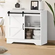 Oikiture Sideboard Buffet Cabinet with Slide Door 80 x 35.5 x 71cm Hallway Storage Cabinet Cupboard White