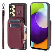 For Samsung Galaxy A52 4G/A52 5G/52s 5G Phone Case PU+TPU Cover Zipper Wallet Shell with Strap