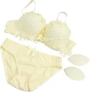 [WATIIFUFU] Elegant Lace Bra Set Women's Underwear Bra and Panties Push up Bra Soft Material 75b Yellow