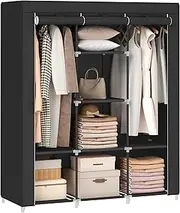 [SONGMICS] Portable Closet, 51.2 Inch Large Capacity Wardrobe Closet Organizer with Fabric Cover, Hanging Rods and Shelves, 51.2 x 17.7 x 66.1 Inches, for Bedroom, Living Room, Ink Black URYG096B01