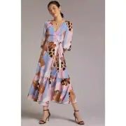 Anthropologie Hutch Libby Floral Bloom Lace Up Back Wrap Dress, Size 1X, NWT