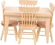 1:12 Scale Mini Wooden Dining Table Chairs Boys and Girls Table Chair Set