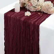 Table Runner Cheesecloth Table Runner 10 FT Boho Rustic Gauze for Summer Decor Cheese Cloth for Wedding Bridal Baby Shower Birthday Home Decor Party Decorations (Wine Red, 1 Pack)