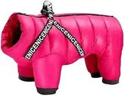 Outdoor Waterproof Dog Clothing Hoodie Winter Warm French Bulldog Labrador Jacket Coat with Harness,Rose,12