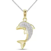 10k Yellow Gold Round Diamond Dolphin Nautical Animal Pendant 1/10 Cttw