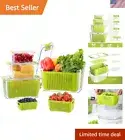 Fresh Produce Storage Containers 4 Pack for Fridge with Ventilation System