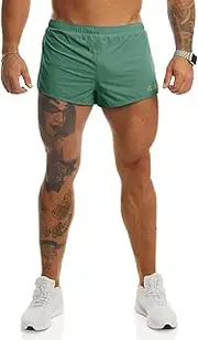 [Ouber] Men's Running Shorts with Liner 2'' Workout Shorts Bodybuilding Side Split Mesh Gym Shorts