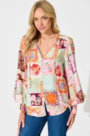 Solara Top Full Length Sleeve in multicolor Multi Conversational Print 8