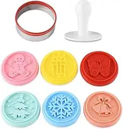 Cookie Stamp Mold for Cookies, Cookie Press for Baking-Silicone-A Set of 6 Colorful Motifs+Cookie Press Cutter+Handle