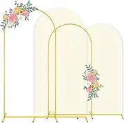 Set of 2 Wedding Arch Backdrop Stand and Cover Set 7.2FT & 6FT Gold Metal Arch Balloon Stand with Ivory Arch Cover Spandex Backdrop Covers Chiara Arched Frame for Baby Shower Party Ceremony Decor