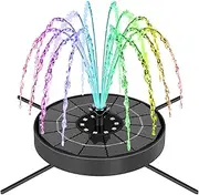 SEIRMEP Solar Fountain Pump with 3 Spray Height Adjustments, Upgraded Glass Solar Bird Bath Fountains with LED Lights,6 Nozzles,Outdoor Solar Water Fountain Pump for Bird Bath, Garden, Pool, Pond