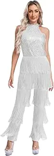 [Hedmy] Women's Latin Dance Tassel Rompers Fringe Sequins Rumba Salsa Dance Outfits Ballroom Dancing Costume