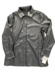 7 For All Mankind Faux Leather Snap Button Shirt Black ( M )