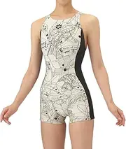 [arena] Women's Swimsuit Training One-Piece Spats (Open Back, Middle Leg), Beige x Black (BGBK)