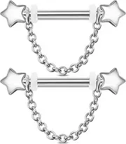 [Jewseen] 14G Star Nipple Rings Dangle Nipple Ring Chain Nipple Piercing Nipple Jewelry Surgical Steel Nipple Piercing Jewelry Gold Nipple Rings Nipple barbell Nipple Studs for Women…