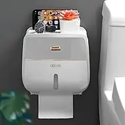 Wall Mount Toilet Paper Holder, Waterproof Adhesive Roll Toilet Paper Dispenser with Drawer, No Drilling Tissue Storage Shelf for Bathroom, Toliet Paper Holder