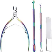 Cuticle Trimmer with Cuticle Pusher, Nails Scraper, Glass Nail File, Professional Cuticle Remover Set Cuticle Nippers Kit Cuticle Cutters Clippers Pedicure Manicure for Fingernails & Toenails