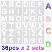 72 Pieces of Alphanumeric Templates, 2 Sets of Letter Templates, Reusable Plastic Hollow Template for Art Board, Wall, Cloth, Stone, Blackboard and Signboard