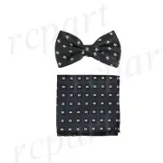 New Men's Pre-tied Bow Tie & hankie set black_white plaids & checkers formal