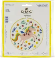 DMC Stitch Kit 6" Diameter-Unicorn (14 Count) BKL-1916
