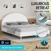 ALFORDSON Bed Frame Double Size Mattress Base Platform White Boucle CALLA