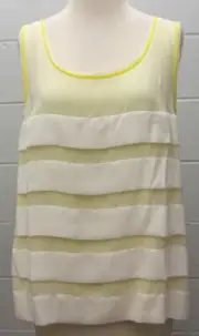 Ann Taylor LOFT Ruffle Sleeveless Blouse Top Tank Lined Yellow White Medium New