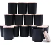8 OZ Thick Candle Jars for Making Candles 15 Pcs Black Empty Jars with Wood Lids