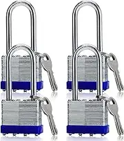 ZEERSHEE 4 Pack Outdoor Padlocks with Keys, Long Shackle Keyed Alike Padlocks, 40mm Heavy-Duty Locks for Gate, Fence, Toolbox, School, Gym