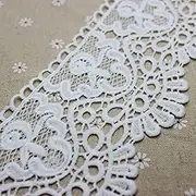 IDONGCAI White French Lace Trim, 3 Yards Floral Wedding Applique, Crown Pattern,Scalloped Edge, Decorative Embroidered Lace White