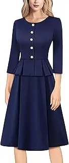 [VFSHOW] Womens 2024 Office Business Work Church Peplum Elegant Slim Fit Knee Length A line Fit and Flare Dress
