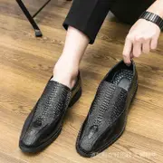 奢華設計透氣男士正裝鞋一腳蹬樂福鞋柔軟帥氣婚禮鱷魚紋 VRGO