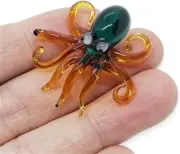 1¾" L Brown Green Octopus Glass Squid Miniature Sealife Aquarium Animal Figurine