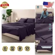 Luxurious Deep Pocket King Flannel Sheet Set - 100% Cotton, Eggplant Color