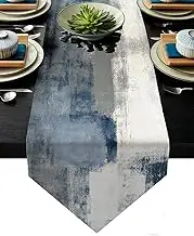 Blue and Grey Table Runner,Blue Abstract Modern Art Burlap Table Runners for Table Dresser Runner Farmhouse Style for Dinner Party Holidays Home Decoration (Blue and Grey, 13"x 91")