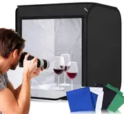Portable 60x60x60cm Photo Studio Tent with Dimmable LED Lighting and 4 Backdrops