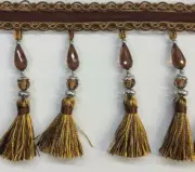 Beaded FRINGE Trim for DRAPERY and UPHOLSTERY in (Brown /Green /Gold ) Per Yard