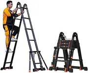 Black Telescopic Folding Ladder 3.4m/4.2m/5m/6.6m/7.4m Aluminium Extension Ladder A-Frame/Straight Attic Ladder, Load 150kg (Size : 7.4m/24.3ft) (3.4m/11.2ft) (Black 4.2m/13.8ft) Beauty Comes