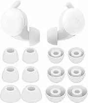 6 Pairs Compatible with Pixel Buds A-Series Ear Tips, Replacement Silicone Rubber Earbuds Gel Earplug Wing Fit in Case Accessories Compatible with Google Pixel Buds A Series - S/M/L White